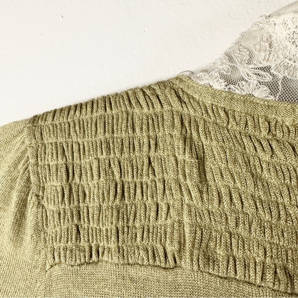 Anthropologie Moth Sweater S Smocked Lace Bow Rayon Wool Y2K vinta… - Picture 7 of 11